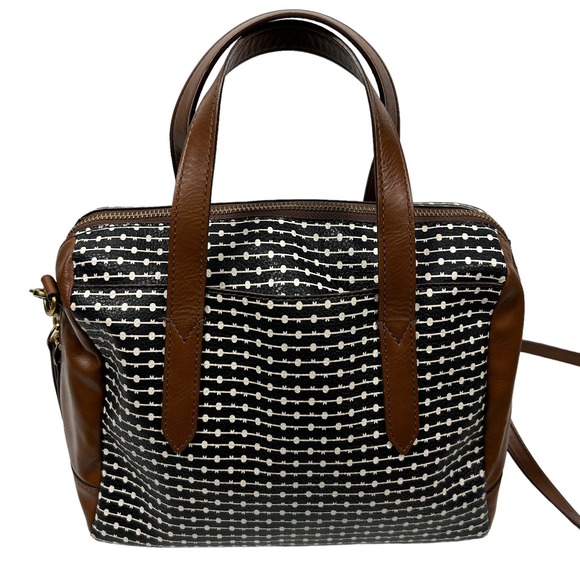 Fossil Sydney Black White Brown Satchel / Crossbody - Picture 2 of 13